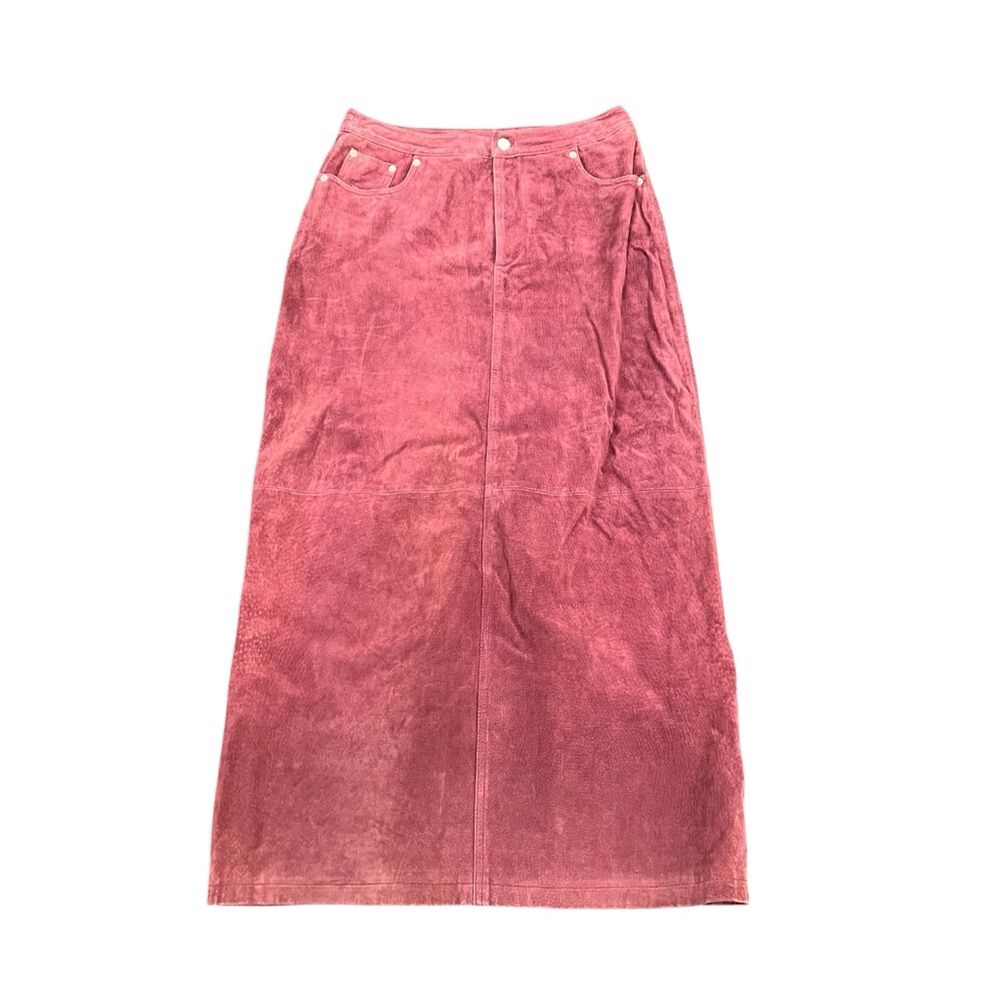 VTG Pink Suede Leather Jeanology Maxi Skirt Boho Western Size 10